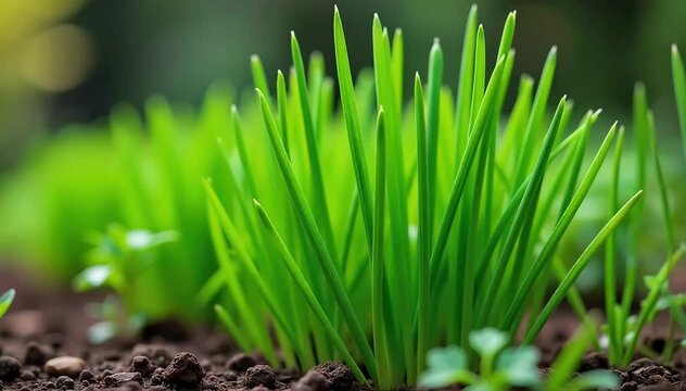 A backyard herb garden with lush chives growth and healthy slender stalks 