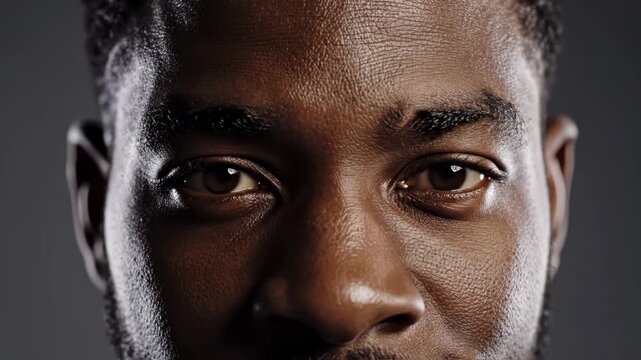Closeup portrait of a mans face with a serious expression