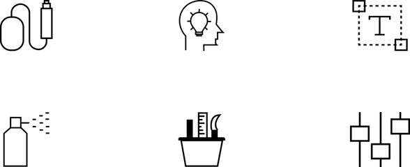 Collection of six black and white technical icons or symbols