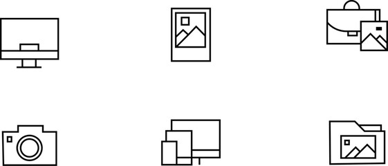 Collection of six simple line art icons depicting various image and document related actions