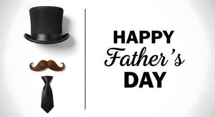 Happy father's day greeting card with top hat mustache and tie