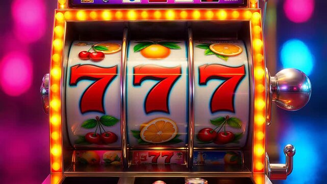 Slot machine displaying lucky sevens