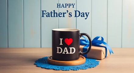 Happy father's day gift ideas with coffee mug and present