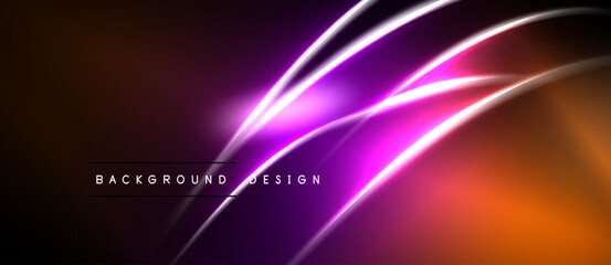 Obraz premium Abstract background features vibrant orange, purple glows. Dynamic curves create modern design, suitable for digital projects.