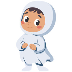 Fototapeta premium Adorable Child Halloween Character in a White Ghost Outfit Isolated Vector Illustration on White Background
