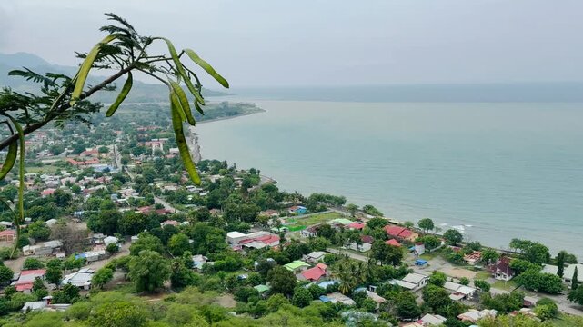 Aerial view of Manatuto town by the sea in Timor Leste