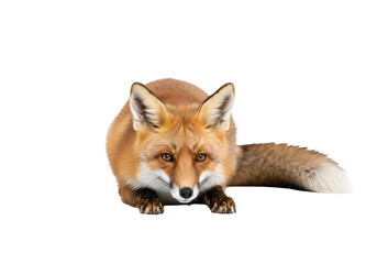 Obraz premium Calm Red Fox Lying Down on White Background