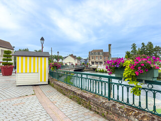 Street view of old village Hermes in France.