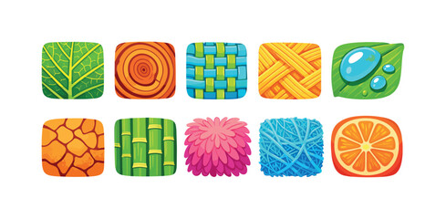 Plakat Nature-inspired pattern icon set. Unique textures, organic elements flat collection