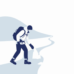 Winter Traveler Ascends Snowy Path With Backpack Exploring Frozen Wilderness