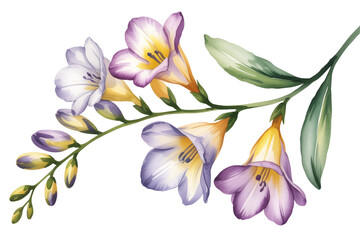 Obraz premium Watercolor Freesia Flowers Vector Isolated on Transparent Background