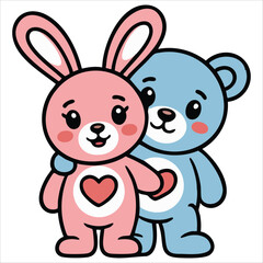 Obraz premium Adorable Stuffed Animals with Heart for Romantic Present Concept Isolated Vector Illustration on White Background