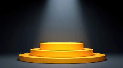 Obraz premium Yellow Podium Lit By Spotlights in a Dark Environment for Award Ceremonies and Celebratory Events