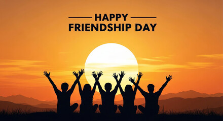 Happy friendship day celebration silhouette at sunset