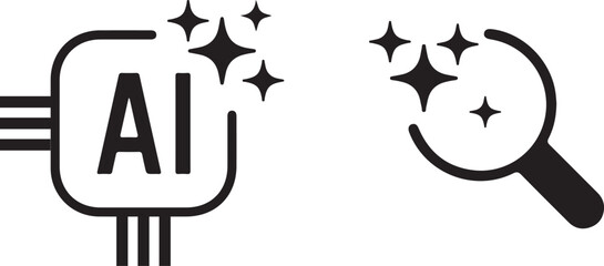  AI Generative logo and search AI icon vector illustrator . magic sparkle stars symbol , Artificial intelligence sign, magnifying glass loupe sing. © SOHIDUL