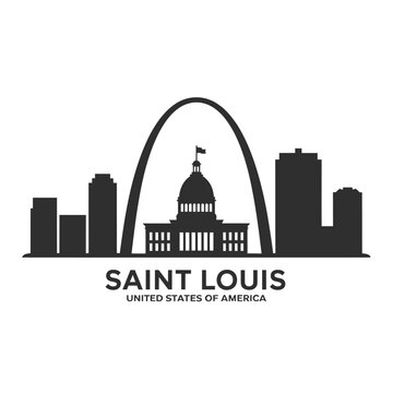 Silhouette of st louis skyline featuring gateway arch cityscape and city name text