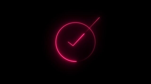  neon read colar check mark icon animation on black background. Glowing tick mark motion. finance, approval symbol. True sign in neon style 4k video footage.