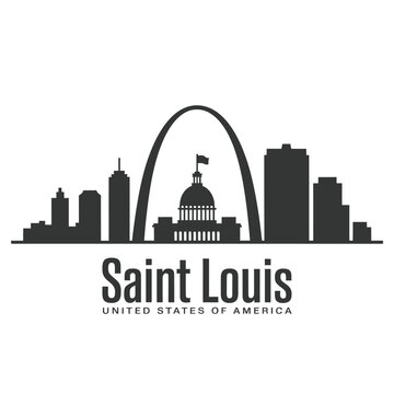 Silhouette of the Saint Louis skyline featuring the iconic gateway arch and city buildings