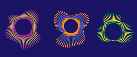 Podcast wave collection with neon gradient circular patterns, radial bursts and streaming podcast icons	
