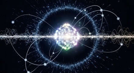 Quantum Computing Energy Core with Glowing Atomic Particle Structure