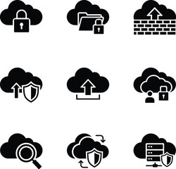 Cloud Security Solid Black Icon Collection for Encrypted Cloud Storage and Backup Data Protection