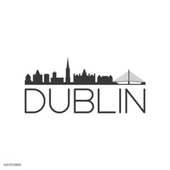 Obraz premium Black and white skyline illustration depicting Dublin cityscape with prominent spire and bridge