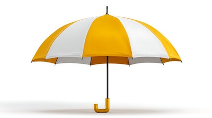 Yellow and white umbrella with black handle striped