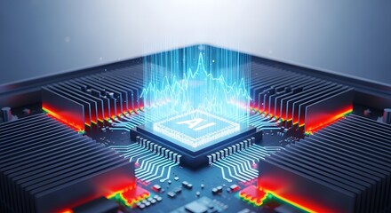 AI Microchip Processor with Glowing Circuit Board and Artificial Intelligence Core