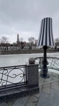 Lanterns on the river embankment in Kharkiv