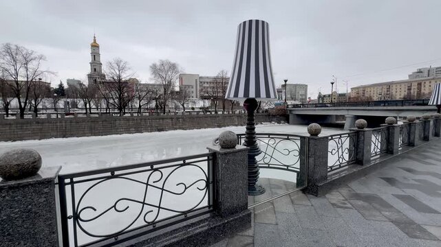 Lanterns on the river embankment in Kharkiv