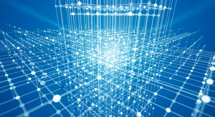 Futuristic Blue Digital Data Grid Network Background with Abstract Technology Matrix