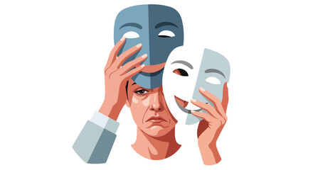 Sad Person Hiding Depression Behind Happy Masks Concept Illustration