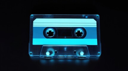 Obraz premium Illuminated Vintage Cassette Tape on Black Background Radiates Nostalgia and Retro Aesthetic
