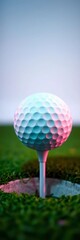 Soft focus golf ball, pastel dreamscape green, ethereal wall boundary, simulator glow,  dreamy,  serene scene