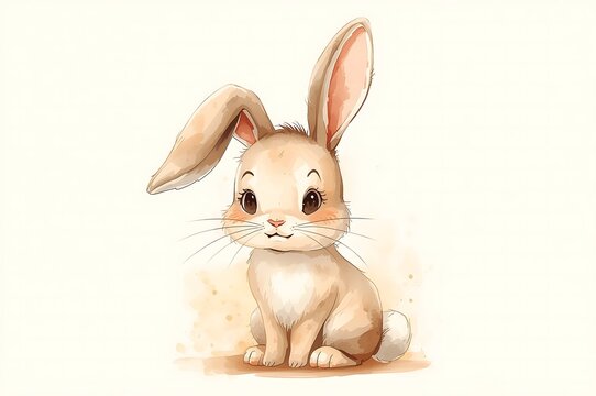 Adorable rabbit with big ears and bright eyes sitting happily on the ground