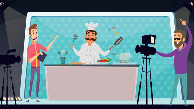 Cooking show. tv entertainment with chef preparing food