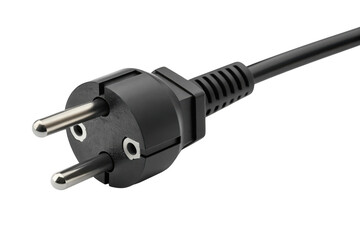 A close-up of a black electrical cord with a plug