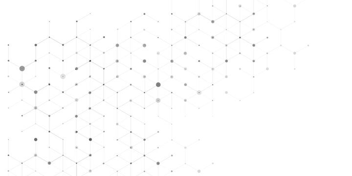 Abstract white geometric hexagon pattern background. Light grey network connection structure. Modern clean technology vector illustration.
