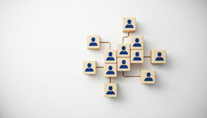 Organizational Structure and Human Connectivity Concept with People Icons on Wooden Blocks