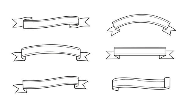 Collection of Blank White Ribbon Banner Set Outline Vector for Wedding Invitation Signage and Decorative Label Design