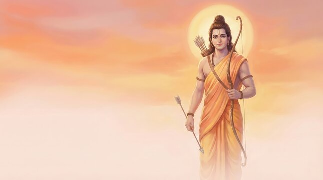 Soft Pastel Lord Rama Illustration &ndash; Peaceful Hindu Devotional Background