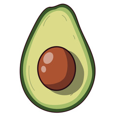 Healthy avocado half with a large seed, isolated on a white background, nutritious food illustration