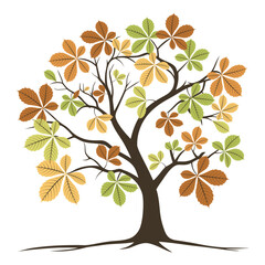 Obraz premium Detailed Autumn Horse Chestnut Tree Vector with Leaf Veins