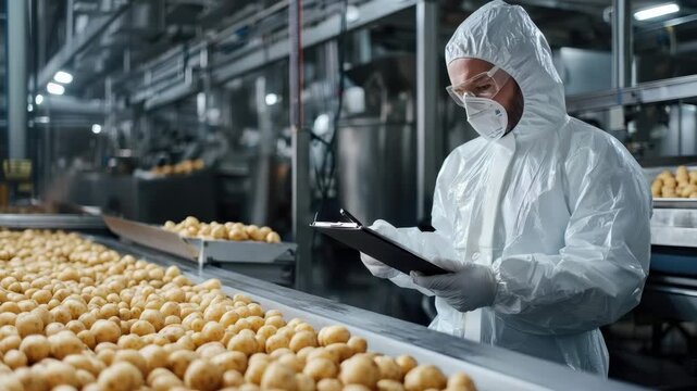 potatoes on the conveyor quality control. Selective focus