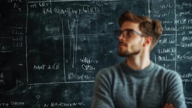 teacher at the blackboard at school. Selective focus