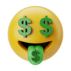 Obraz premium Creative 3D Emoji with Dollar Sign Eyes and Green Tongue Representing Money