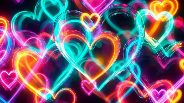 Colorful glowing heart shapes