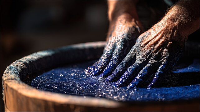 Artisan Crafting with Indigo Dye in a Vat