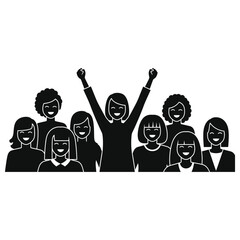 Happy Diverse Group of Women Silhouettes Celebrating Empowerment and Success
