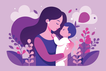 Modern Mom & Baby Embrace Vector Card.